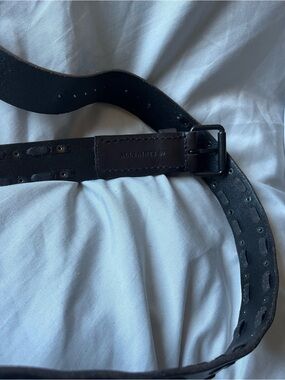 All Saints Black Leather Men's Belt Bag Strap with Stitched Detail